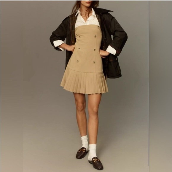 Anthropologie Maeve pleated strapless dress collegiate tan women’s size large - Picture 3 of 12